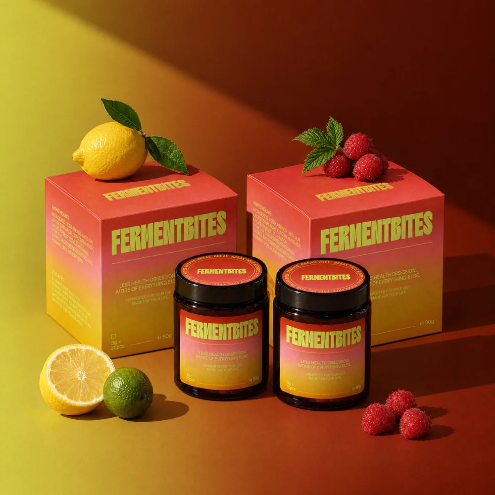FERMENTBITES Himbeer & Citrus – zwei Boxen und Gläser